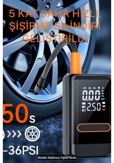 Lcd Ekranlı 150 Psı Şarjlı Hava Kompresörü Led Işıklı, 4000mah, Araç Ve Bisiklet Şişirici
