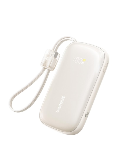 Baseus Enerfill Fc21 Qpow3 Ultra Powerbank 10.000 Mah 45w - Titanyum Ayrılabilir Kablo İle Bej