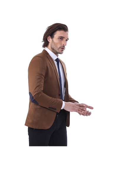 Wessi 2 Düğmeli 3 Cepli Armalı Pamuk Erkek Taba Ceket Taba