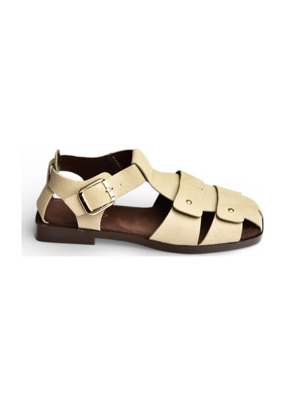 Fox Shoes Y458102502 Bej Süet Büyük Toka Detaylı Kadın Sandalet Bej