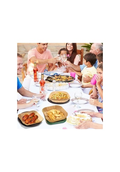 50 Adet Air Fryer Pişirme Kağıdı Tek Kullanımlık Yağ Geçirmez Yapışmaz Kare Tabak Model Pvc Bx40
