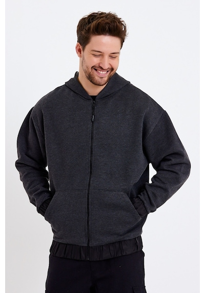 JAHR MARC Koyu Gri Kapüşonlu Oversize Erkek Ceket - XL Koyu Gri