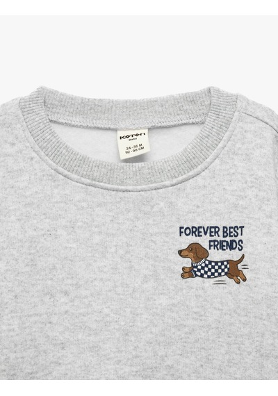 Koton Köpek Baskılı Şardonlu Bisiklet Yaka Uzun Kollu Oversize Sweatshirt Gri Melanj 7wmb10121tk