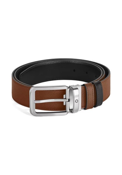 Montblanc Dikdörtgen Tokalı Kızıl Kahve - Siyah 30 Mm Çift Tarafl Kahverengi