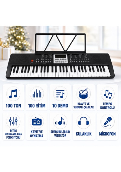 Multizone 61 Tuşlu Standlı Elektronik Dijital Işıklı Çocuk Piyanosu Mikrofonlu Başlangıç İçin Demolu Keyboard Org