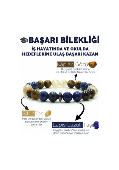 Başarı Bilekliği Sitrin Lapis Lazuli Kaplangözü Doğal Taş Bileklik Çok Renkli
