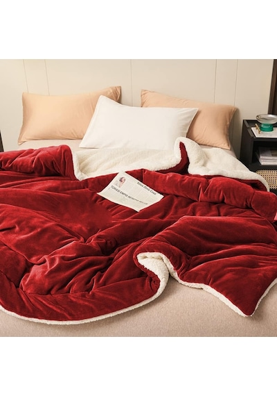Sherpa Polar Battaniye Çift Taraflı Çift Kişilik 220x240 Cm Kırmızı Çok Renkli