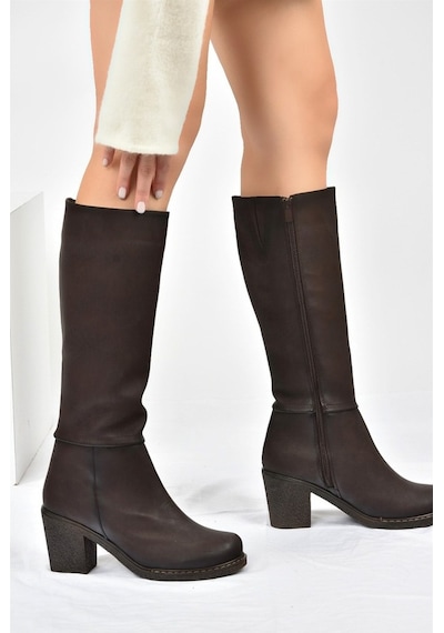 Fox Shoes Kahverengi Kalın Topuklu Kadın Çizme C674250309
