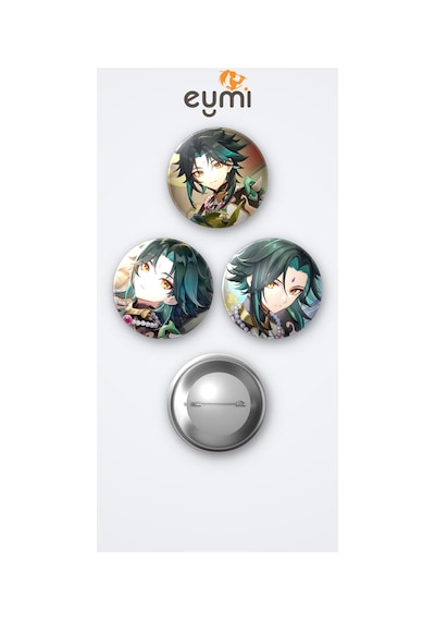 Genshin Impact Oyunu Xiao Oyun 3'lü Metal Rozet Seti 58mm İğneli Buton Çanta Yaka Rozeti Çok Renkli