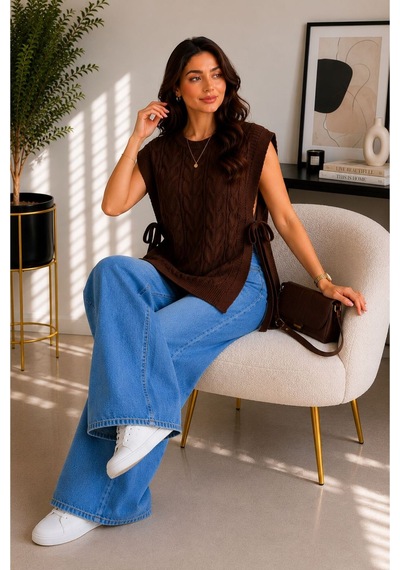 Hira Life Fashion Kadın Bisiklet Yaka Yanları Açık Bağcıklı Oversize Triko Süveter Kahverengi Kahverengi Hira Life Fashion Kadın Bisiklet Yaka Yanları Açık Bağcıklı Oversize Triko Süveter Kahverengi Kahverengi