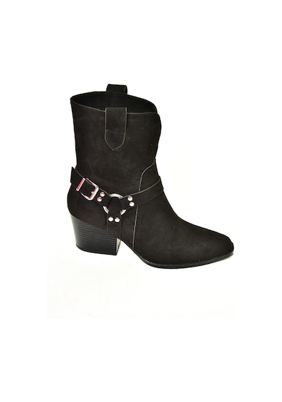 Fox Shoes T296094002 Siyah Süet Kovboy Model Kalın Tabanlı Kadın Bot Siyah-Süet Siyah