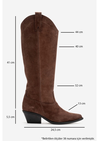 Luvishoes Anıa Kahverengi Süet Hakiki Deri Kadın Western Çizme Kahverengi
