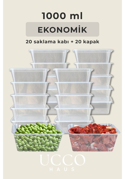 20 Adet 1000 Ml Ekonomik Buzdolabı & Mikrodalga Sızdırmaz Kapaklı Saklama Kabı Seti Buzluk Organizer Turuncu
