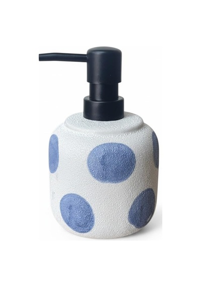 Taş Dokulu Porselen Sıvı Sabunluk Mavi Benekli 300ml Beyaz/mavi