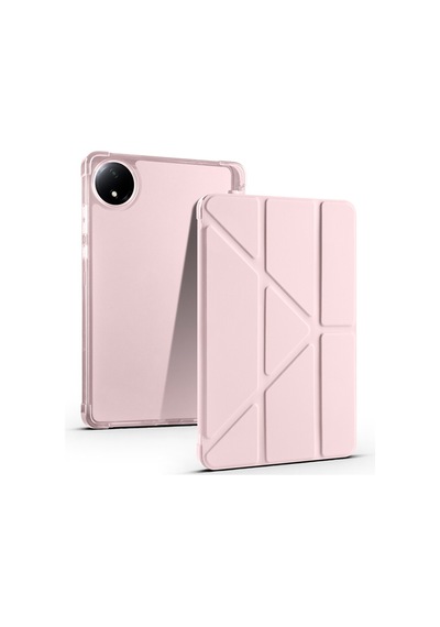 Redmi Pad Se 8.7 2024 24076rp19g-24076rp19ı Uyumlu Kalem Bölmeli Dönebilen Üçgen Standlı Tri Folding Tablet Kılıfı - Rose Gold - T34971