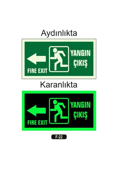 Fosforlu Yangın Çıkışı Fıre Exıt Yön Levhası F-22