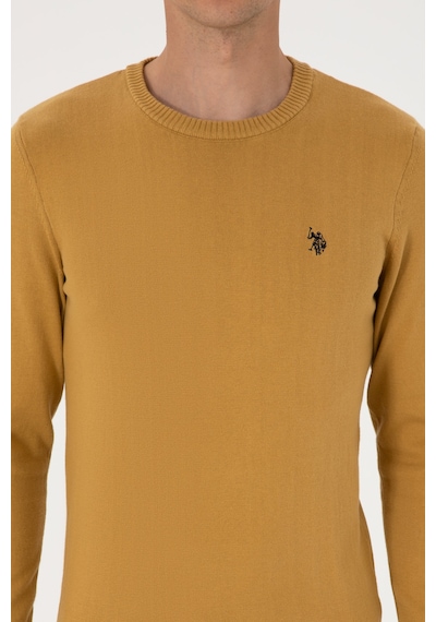 U.S. Polo Assn. Erkek Slim Fit Bisiklet Yaka Hardal Basic Kazak 50313713-VR151