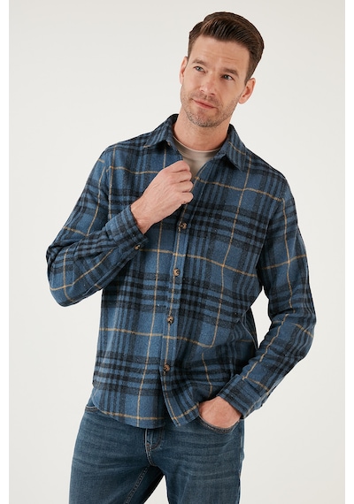 Buratti Ekoseli Uzun Kollu Slim Fit Kışlık Erkek Gömlek Cf21W112844 Indigo