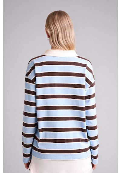 Defacto Loose Fıt Polo Yaka Sweatshirt G9724ax26spbe744 Mavi-be744