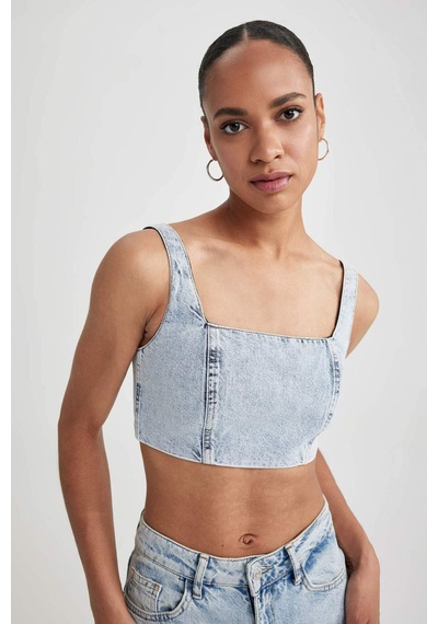 Defacto Jean %100 Pamuk Crop Bluz A8524AX23HSNM39