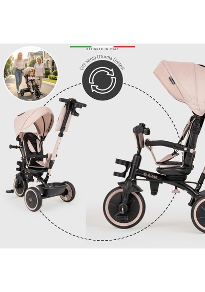 Elele Fertile 6in1 Ebeveyn Kontrollü 3 Tekerlekli Çocuk Bisikleti Çift Yönlü Kahverengi