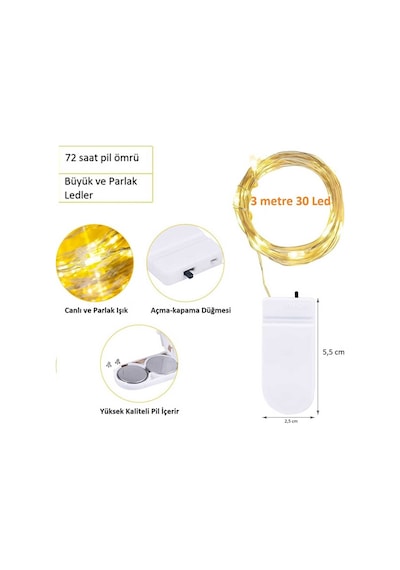 Peri Led Işık İnce Pil Yataklı Gün Işığı Tel Şerit Led Kendinden Pilli 1,5 Metre Tüm Yaşlar