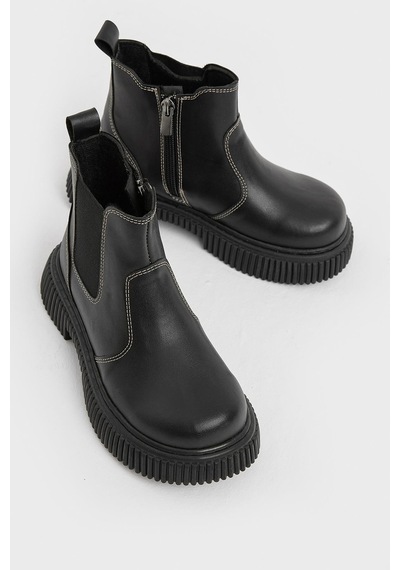 Tonny Black Kalın Tırtıklı Termo Taban Fermuarlı Lastikli Çocuk Unisex Siyah Cilt Chelsea Bot Tbgrf005 Siyah Cilt