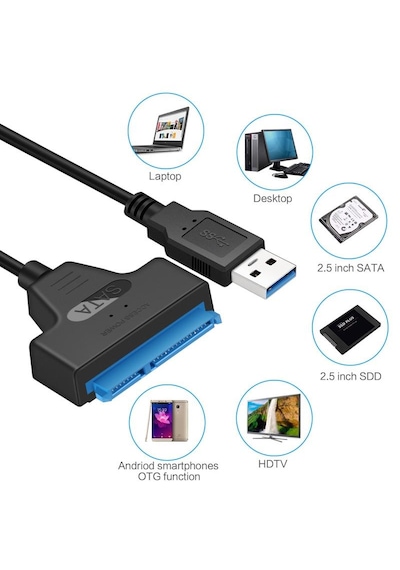 Usb 3.0 Yüksek Hızlı 2.5 Inç Sata Ssd Ve Hdd Harddisk Kablosu 0.25m