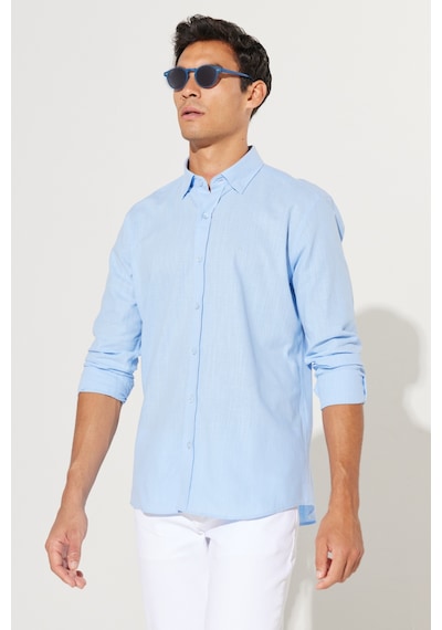 AC&Co / Altınyıldız Classics Tailored Slim Fit Dar Kesim Düğmeli Yaka %100 Pamuk Erkek Gömlek Mavi