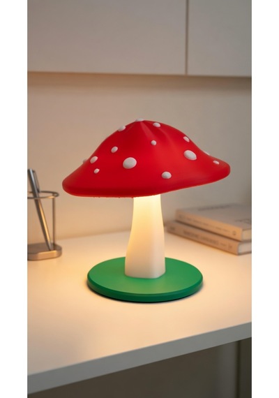 Dekoratif Mantar Gece Lambası - 3d Tasarım Estetik Oda Dekoru - Hediyelik Masa Lambası Mood Light Kırmızı
