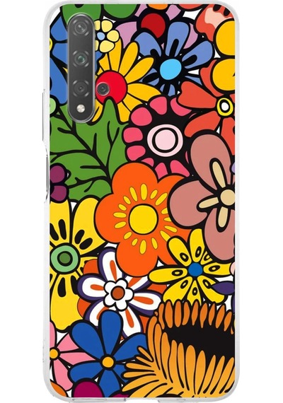 Huawei Nova 5t İle Uyumlu 1mm Slim Fit Retro Renkler 2 Baskılı Şeffaf Kılıf Şeffaf