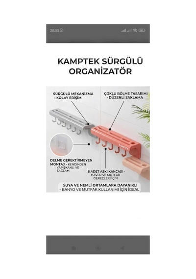 Kendinden Yapışkanlı Duvara Monte Bıçaklık Ve Mutfak Düzenleyici Organizer - Bıçak Yuvalı, 5 Kancalı Askı Aparatı Renkli