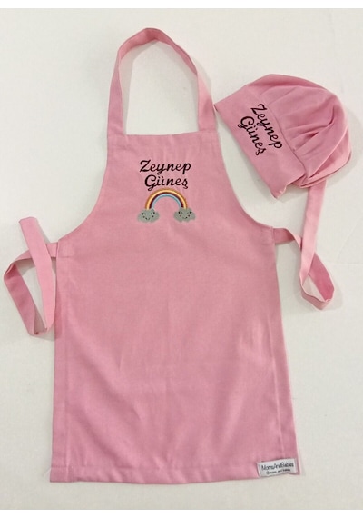 Moms And Babies Çocuk Mutfak Önlüğü Nakış Desenli İsme Özel 0-12 Yaş Su İtici Ve Leke Tutmaz Kumaş Pembe