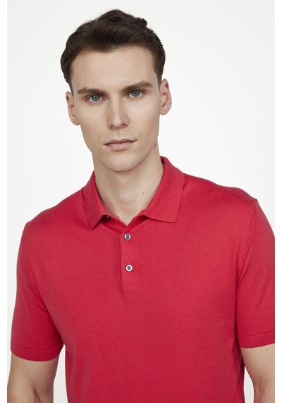 Tudors Erkek Slim Fit Dar Kesim Pamuklu Örme Triko Pembe Polo Yaka Tişört-27350-Pembe