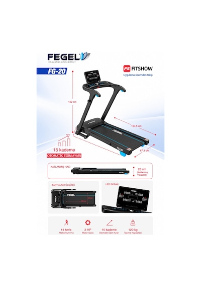 Fg-20 Otomatik Eğimli 3 Hp Katlanabilir Koşu Bandı