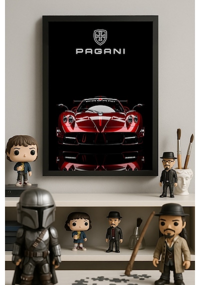 Pagani Huayra Siyah Ahşap Çerçeveli Poster, Dekoratif Araba Duvar Tablosu