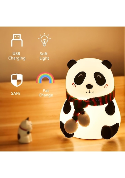 Sevimli Panda Gece Lambası Silikon Led Işık Çocuk Odası Dekoru Hediye Gözü Açık Çok Renkli