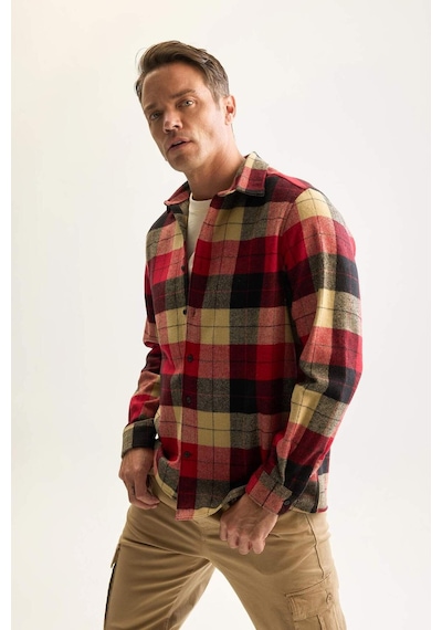 DeFacto Regular Fit Polo Yaka Kareli Oduncu Flanel Uzun Kollu Gömlek D7190AXNSBR59
