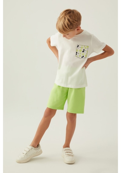 Mickey Mouse Stıl Krem Erkek Çocuk Bermuda Takım 5274-42897 Krem