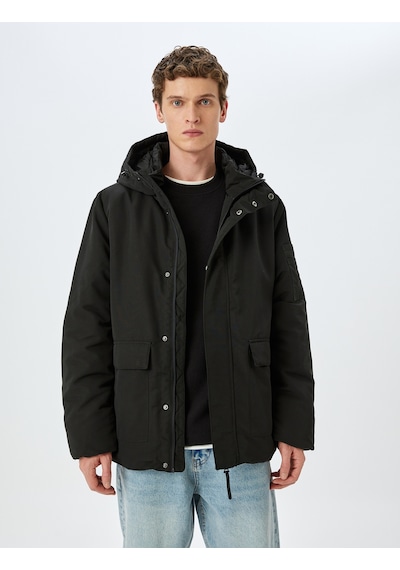 Koton Fermuarlı Slim Fit Kapşonlu Mont Siyah 5wam20091hw Siyah