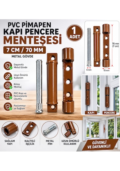 Pvc Pimapen Kapı Pencere Menteşesi 7 Cm Metal 70 Mm Kahverengi 1 Adet