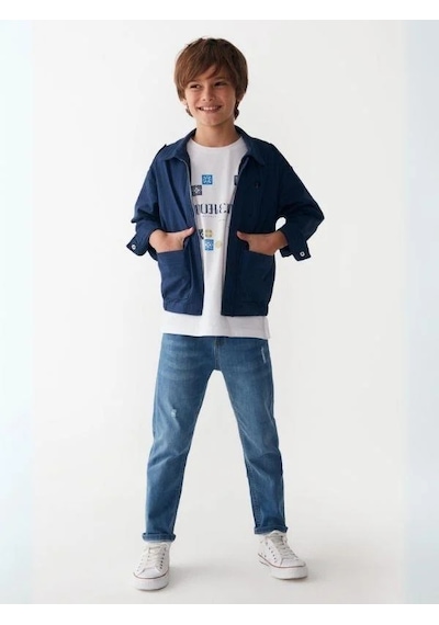 Nk Kids Çocuk Esnek İnce Kumaş Kot Pantolon-15878 Mavi