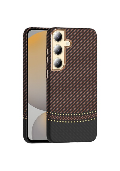 Zore Galaxy S24 Plus Kılıf M-safe Şarj Özellikli Karbon Fiber Görünümlü Nvth Gros Kapak - Gold-siyah