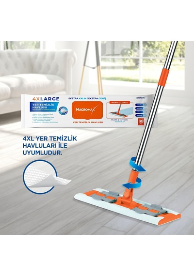 Famous + Düz Mop Yer Temizlik Sistemi, Islak Ve Kuru Kullanım, 360 Döner Başlıklı Pratik Paspas 3 Paketi