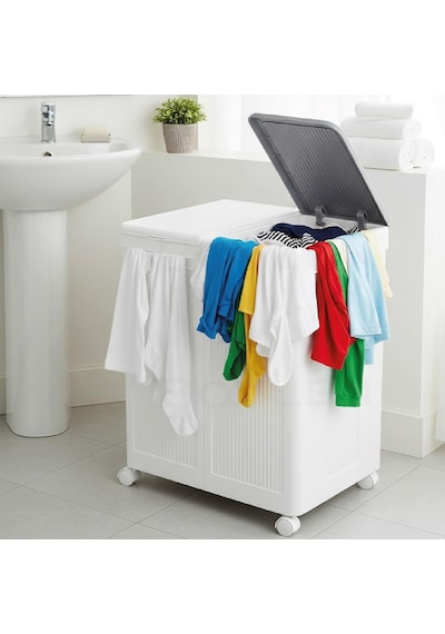 Mega Boy Havalandırmalı Çamaşır Sepeti - 100 Litre Oyuncak Kutusu - Tekerlekli - Çift Bölmeli 2x50 Lt - 49.5x36x6 Çok Renkli