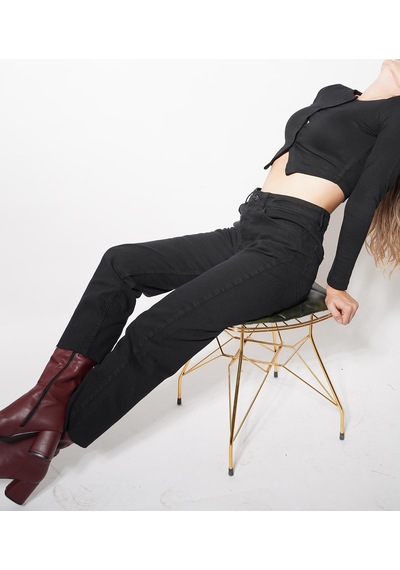 Ckm Moda Burna Boyfit Kesit Paça Detaylı Pantolon Füme