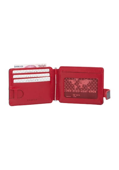 Tergan Siyah-Kırmızı Deri Unisex Kredi Kartlık 01637I13