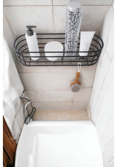Paslanmaz Banyo Otel Tipi Şampuanlık Banyo Şampuanlık Rafı Aksesuarı Banyo Düzenleyici Siyah