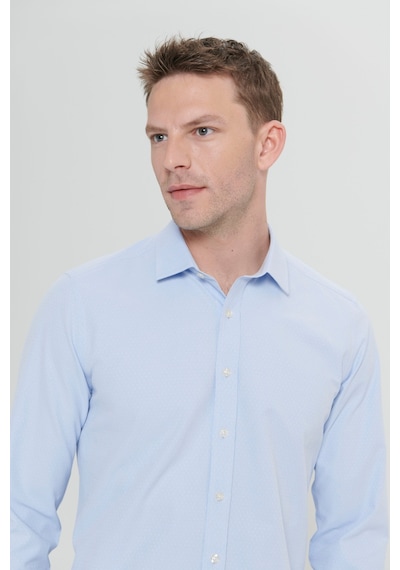 AC&Co / Altınyıldız Classics Erkek Acık Mavı Slim Fit Dar Kesim Klasik Yaka Pamuklu Armürlü Gömlek Acık Mavı Açık Mavi