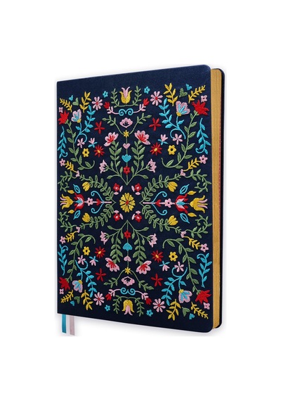 19x25 Ciltli Nakışlı Kapak- Navy Folk Çok Renkli